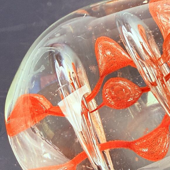 Art Glass Paperweight Egg Hand Blown Red Flame Swirl Teardrop Murano Style 4.5” - Picture 6 of 8